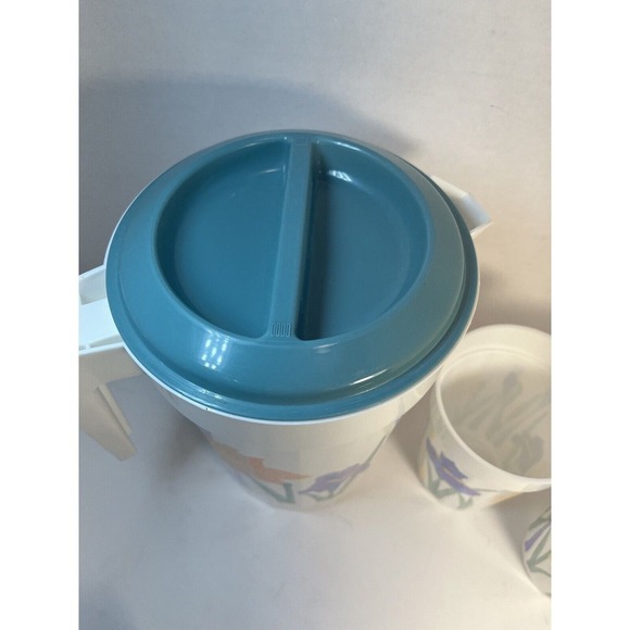 PackerWare Vintage 2 QT Floral Pitcher Made in USA‎ 2 Water Cups - Picture 2 of 9